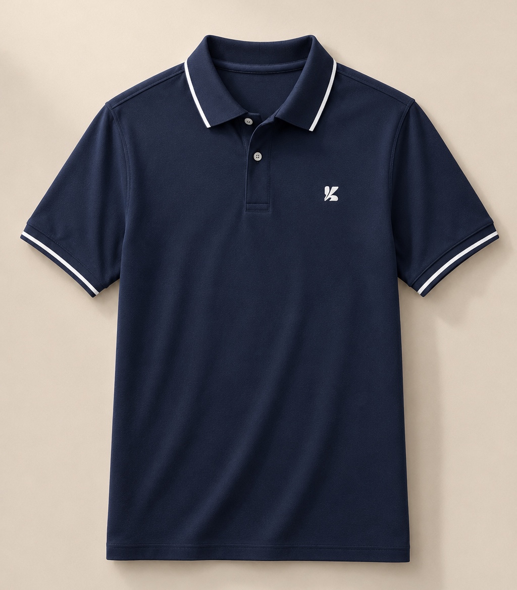 Custom navy polo with white tipped collar and cuffs