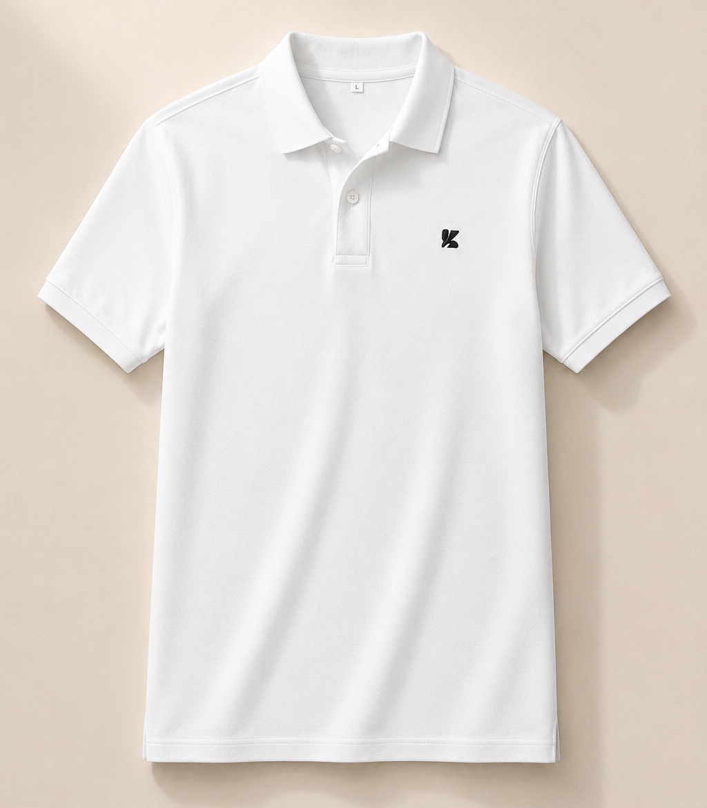 Custom white piqué polo with embroidered chest logo