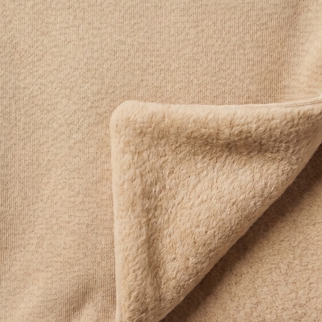 Beige 100% cotton fleece hoodie fabric swatch