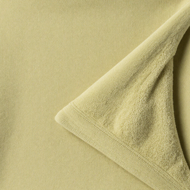 Golden Green 100% cotton fleece hoodie fabric swatch