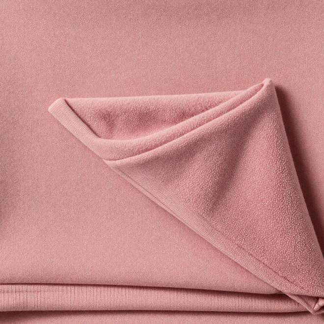 Pink 100% cotton fleece hoodie fabric swatch